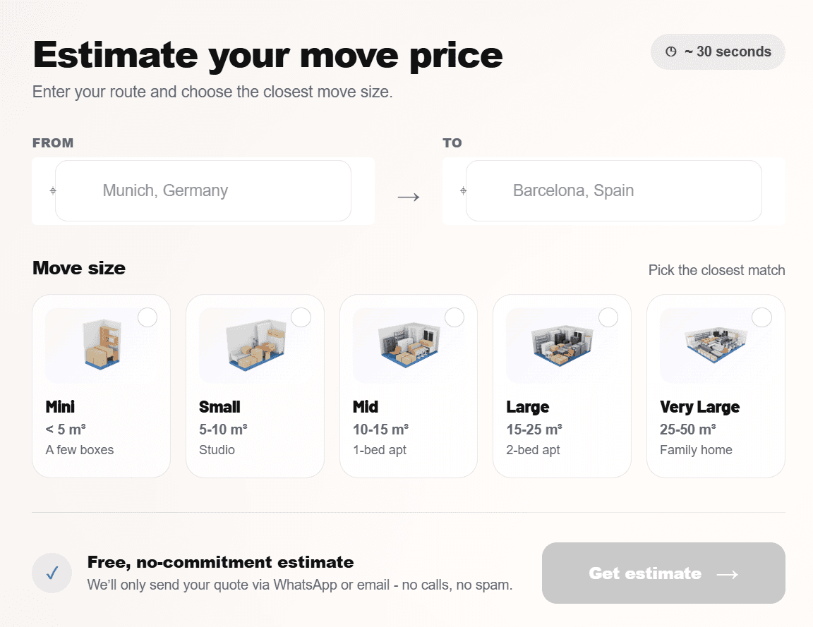 Moving Calculator – externer Kundenrechner